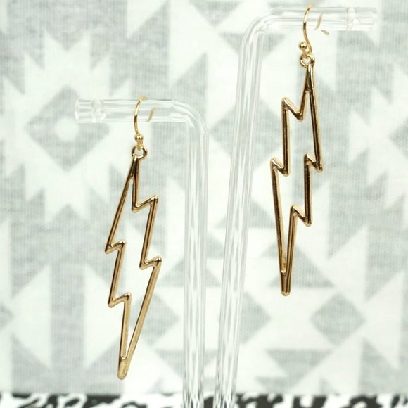 One Blessed Nana Jewelry - NWT BOUTIQUE    GOLD TONE  LIGHTNING BOLT EARRINGS